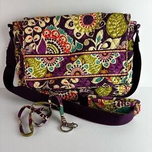 Vera Bradley Plum Crazy Messenger Laptop Bag w/Matching Lanyard